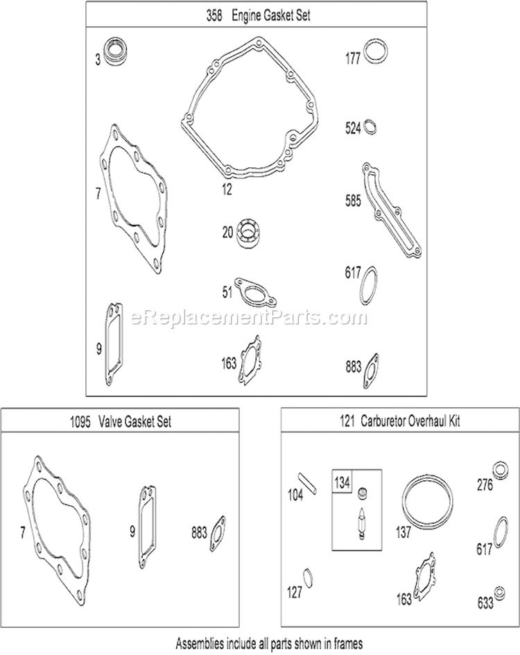 Engine, Valve Gaskets and Carburetor Overhaul Kit Diagram and Parts List for 20350 290000001-290999999 - 2009 Toro Lawn Mower