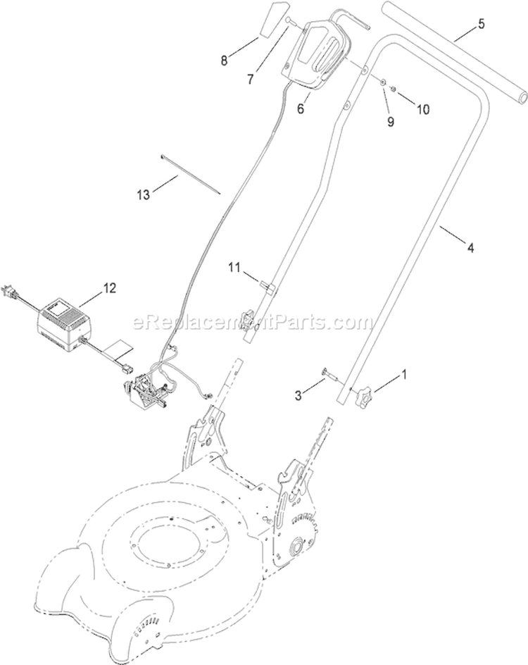 Handle and Control Assembly Diagram and Parts List for 20360 310000001-310999999 - 2010 Toro Lawn Mower