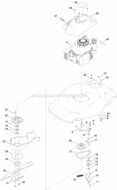 Engine_And_Blade_Assembly Diagram and Parts List for 20373 314000001 - 314999999 Toro Lawn Mower