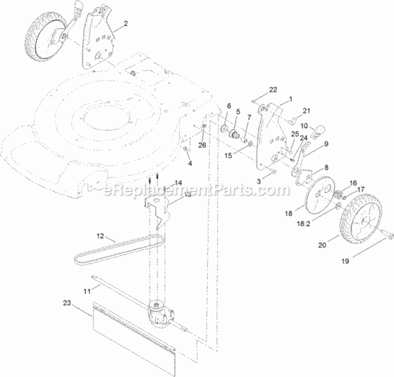 Transmission_And_Rear_Wheel_Drive_Assembly Diagram and Parts List for 20374 314000001 - 314999999 Toro Lawn Mower