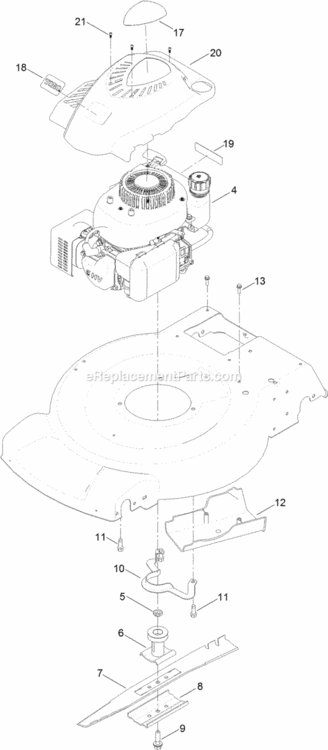 Engine_And_Blade_Assembly Diagram and Parts List for 20374 314000001 - 314999999 Toro Lawn Mower