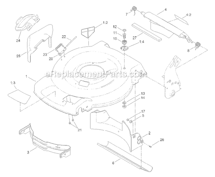 Housing And Rear Deflector Assembly Diagram and Parts List for 20377 2013 Toro Lawn Mower
