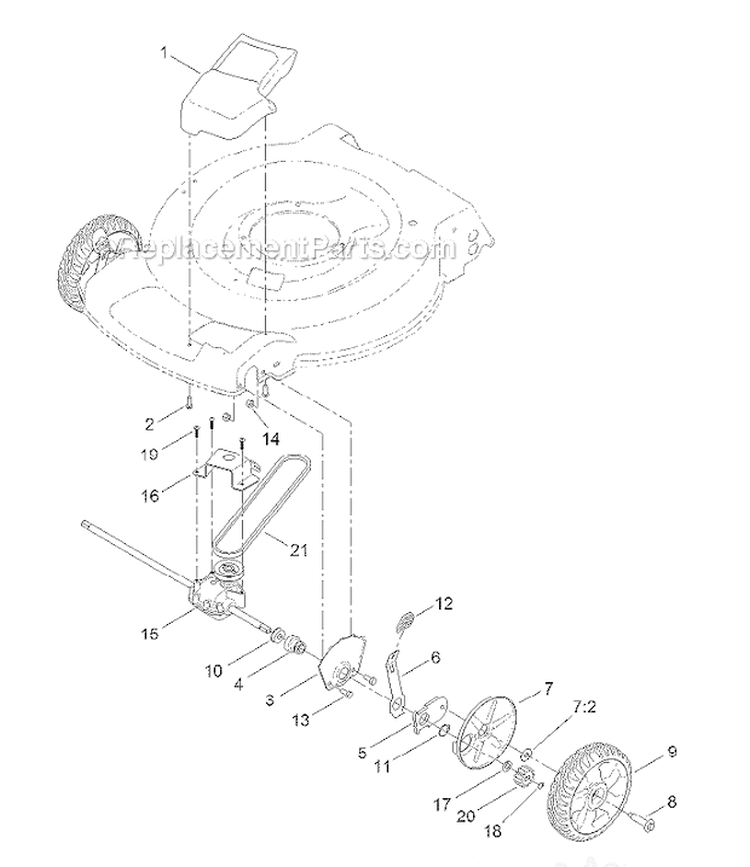 Transmission And Front Wheel Drive Assembly Diagram and Parts List for 20377 2013 Toro Lawn Mower