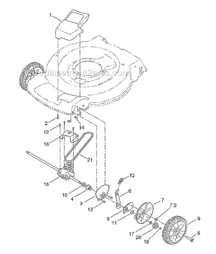 Transmission And Front Wheel Drive Assembly Diagram and Parts List for 20377 2014 Toro Lawn Mower