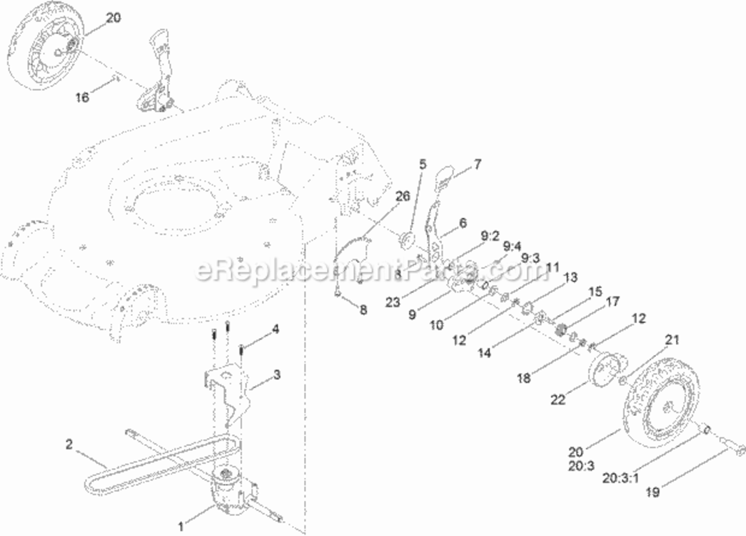 Rear_Wheel_And_Height-Of-Cut_Assembly Diagram and Parts List for 20381 314000001 - 314999999 Toro Lawn Mower