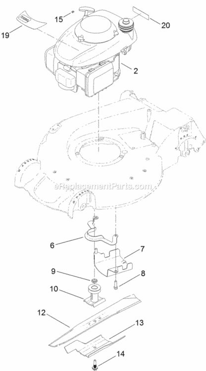 Engine_And_Blade_Assembly Diagram and Parts List for 20382 313000001 - 313999999 Toro Lawn Mower