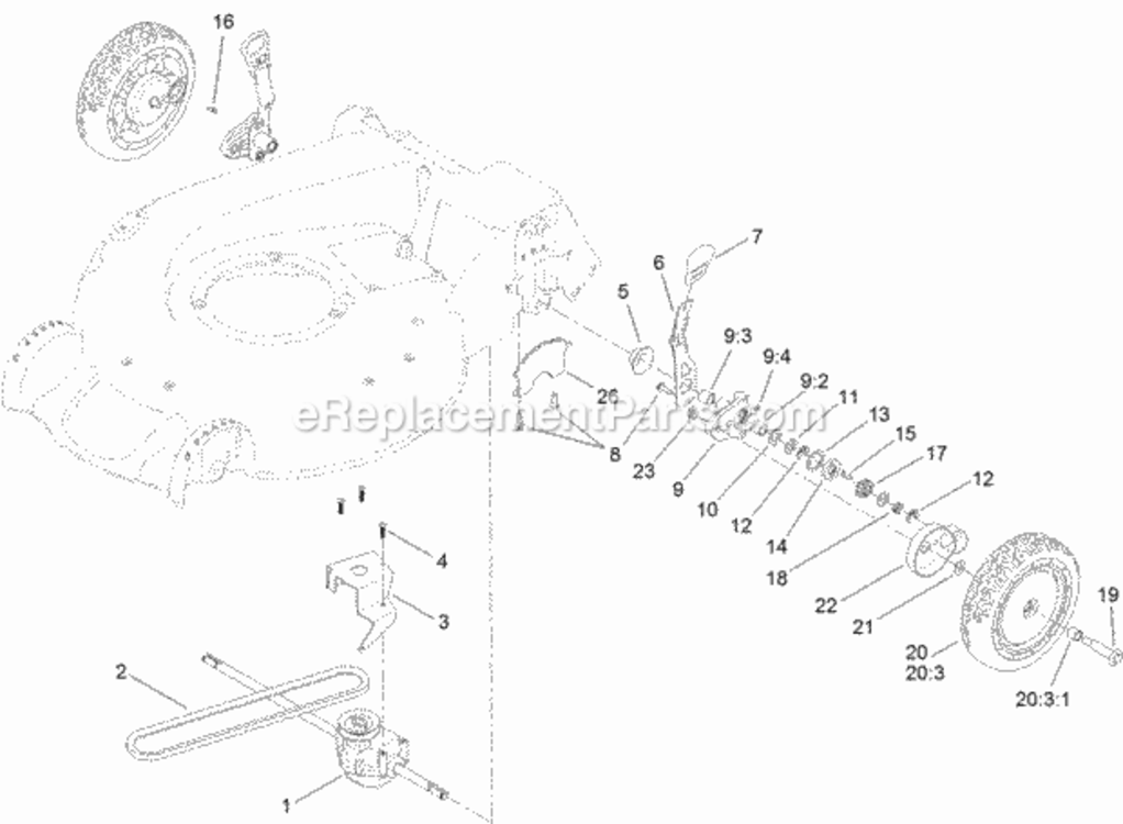 Rear_Wheel_And_Height-Of-Cut_Assembly Diagram and Parts List for 20383 312000001 - 312999999 Toro Lawn Mower