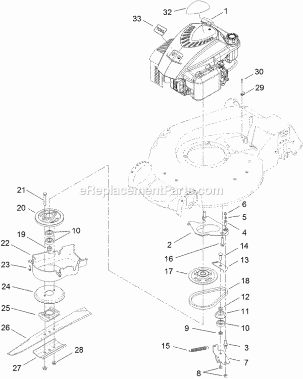 Engine_And_Blade_Assembly Diagram and Parts List for 20383 312000001 - 312999999 Toro Lawn Mower