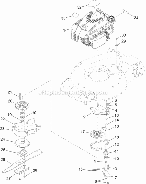 Engine_And_Blade_Assembly Diagram and Parts List for 20383 313000001 - 313999999 Toro Lawn Mower