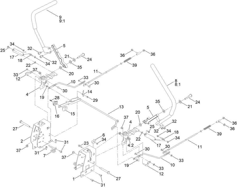 Motion Control Assembly Diagram and Parts List for 75757 409350000 - 410999999 Toro Lawn Tractor