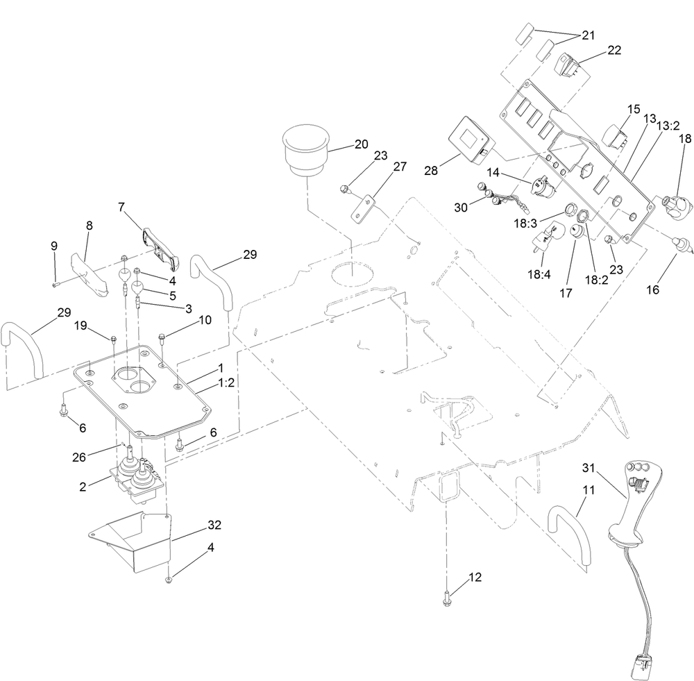 Control Console Assembly Diagram and Parts List for 22531 400000000 - 405539999 Toro Lawn Tractor Accessories