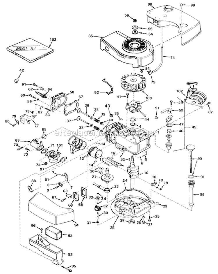 Engine Diagram and Parts List for 20407 7000001-7999999 - 1977 Toro Lawn Mower