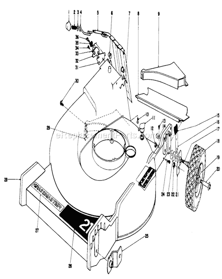 Housing Assembly Diagram and Parts List for 20407 7000001-7999999 - 1977 Toro Lawn Mower