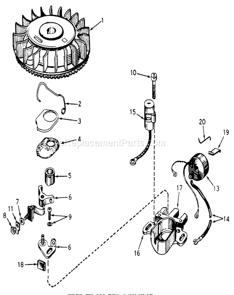 Magneto Diagram and Parts List for 20407 7000001-7999999 - 1977 Toro Lawn Mower