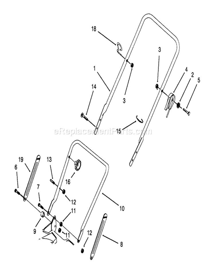 Handle Assembly Diagram and Parts List for 20432 39000001-39999999 - 1993 Toro Lawn Mower