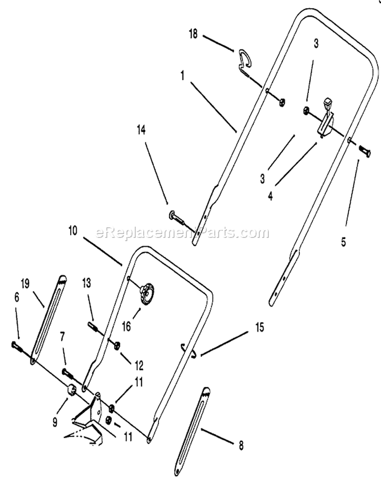 Handle Assembly Diagram and Parts List for 20433 39000001-39999999 - 1993 Toro Lawn Mower