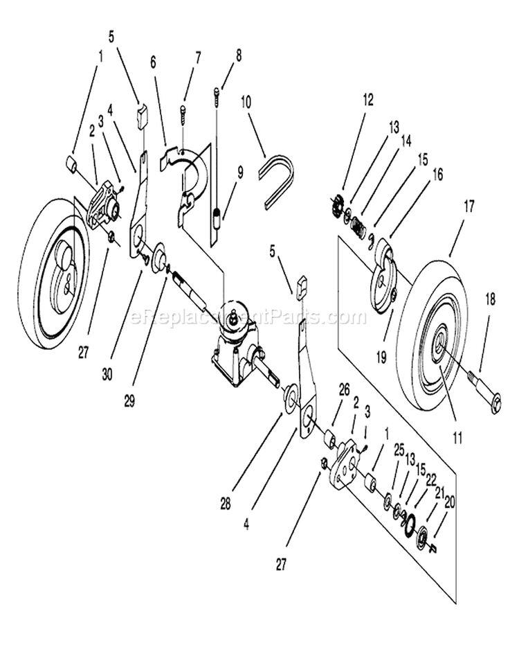 Rear Axle & Wheel Assembly Diagram and Parts List for 20434 3900001-3999999 - 1993 Toro Lawn Mower