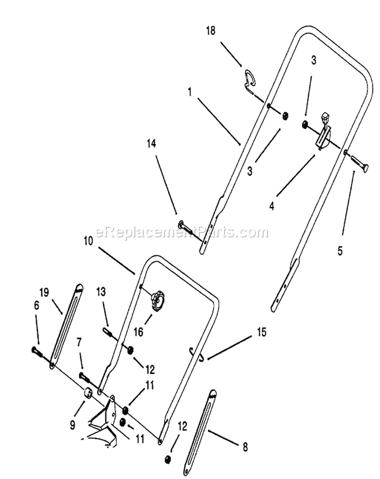 Handle Assembly Diagram and Parts List for 20435WF 39000001-39999999 - 1993 Toro Lawn Mower
