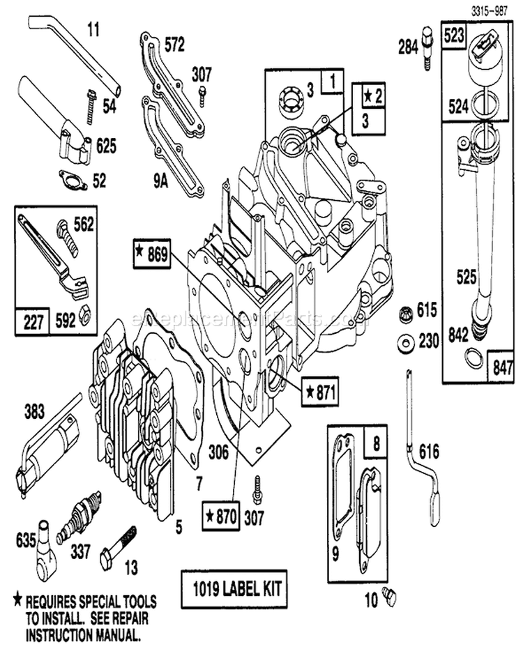 Engine Diagram and Parts List for 20435WF 39000001-39999999 - 1993 Toro Lawn Mower
