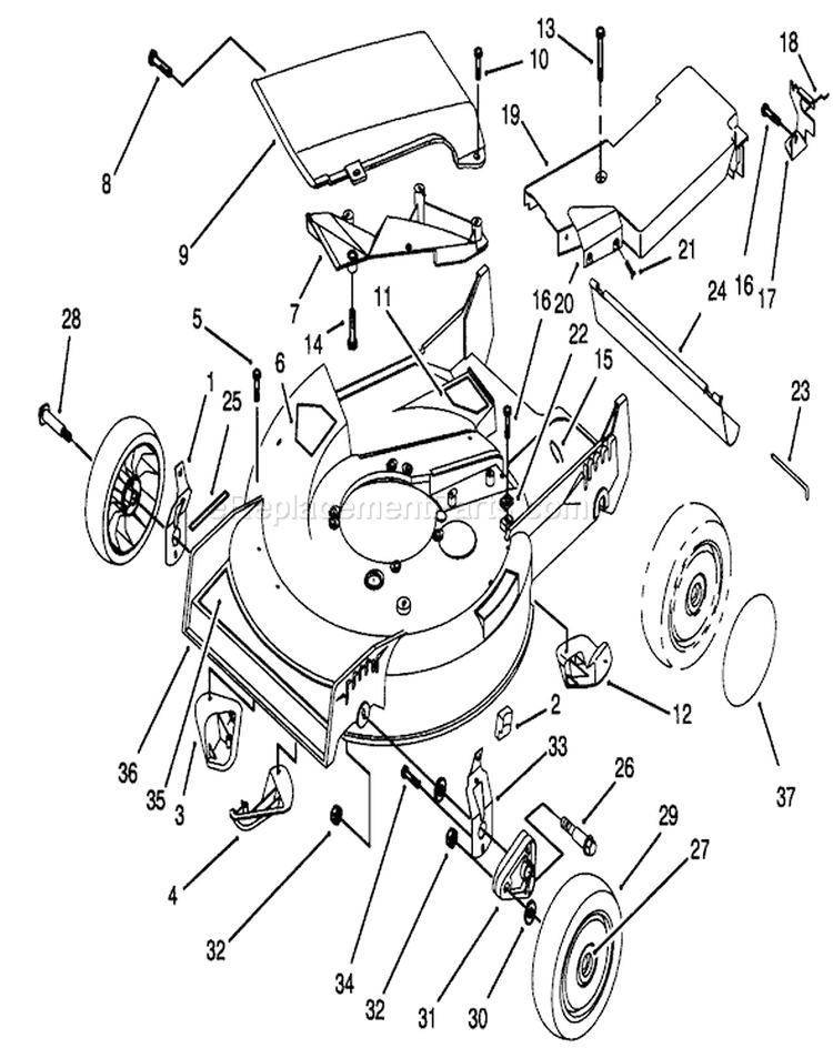 Housing Assembly Diagram and Parts List for 20436WF 39000001-39999999 - 1993 Toro Lawn Mower