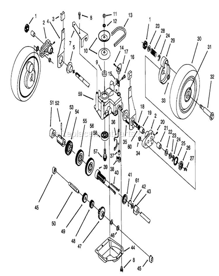 Gear Case Assembly Diagram and Parts List for 20437 49000001-49999999 - 1994 Toro Lawn Mower