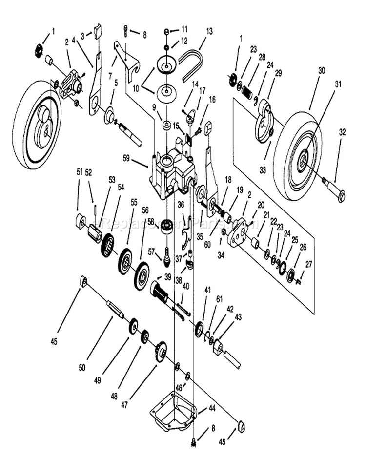 Gear Case Assembly Diagram and Parts List for 20438WF 39000001-39999999 - 1993 Toro Lawn Mower