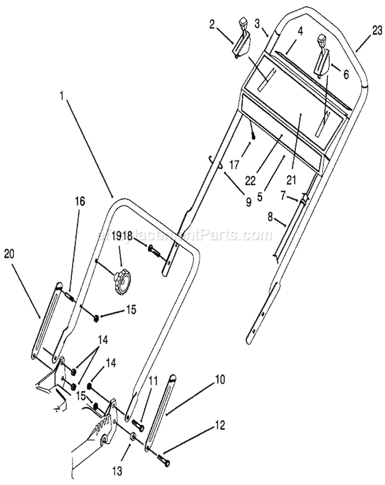 Handle Assembly Diagram and Parts List for 20438 39000001-39999999 - 1993 Toro Lawn Mower