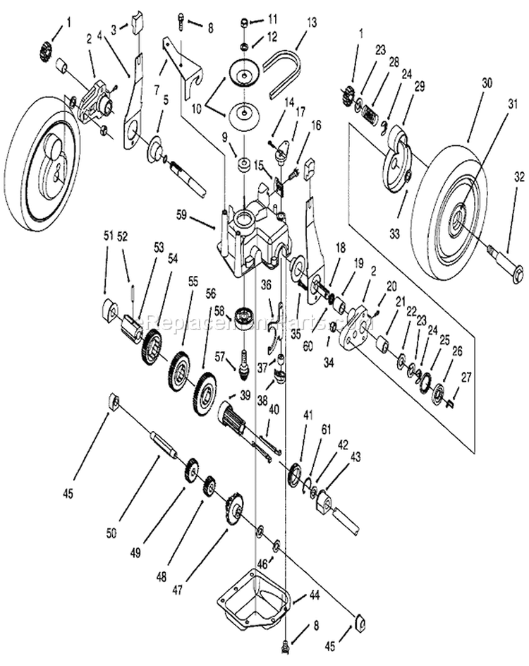 Gear Case Assembly Diagram and Parts List for 20438 39000001-39999999 - 1993 Toro Lawn Mower