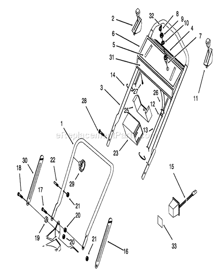 Handle Assembly Diagram and Parts List for 20439WF 39000001-39999999 - 1993 Toro Lawn Mower