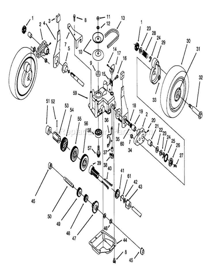 Gear Case Assembly Diagram and Parts List for 20439WF 39000001-39999999 - 1993 Toro Lawn Mower