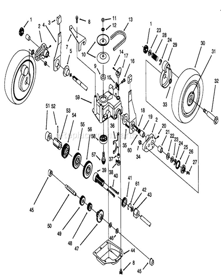 Gear Case Assembly Diagram and Parts List for 20439 39000001-39999999 - 1993 Toro Lawn Mower