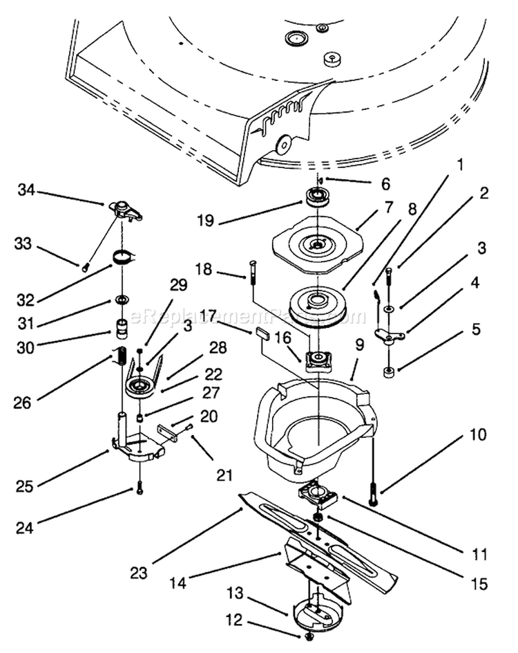 Blade Brake Clutch Assembly Diagram and Parts List for 20439 49000001-49999999 - 1994 Toro Lawn Mower