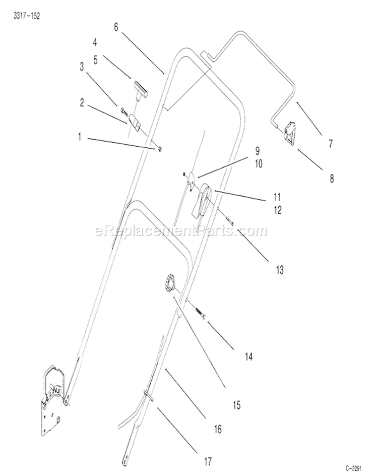 Handle Assembly Diagram and Parts List for 20441 5900001-5999999 - 1995 Toro Lawn Mower