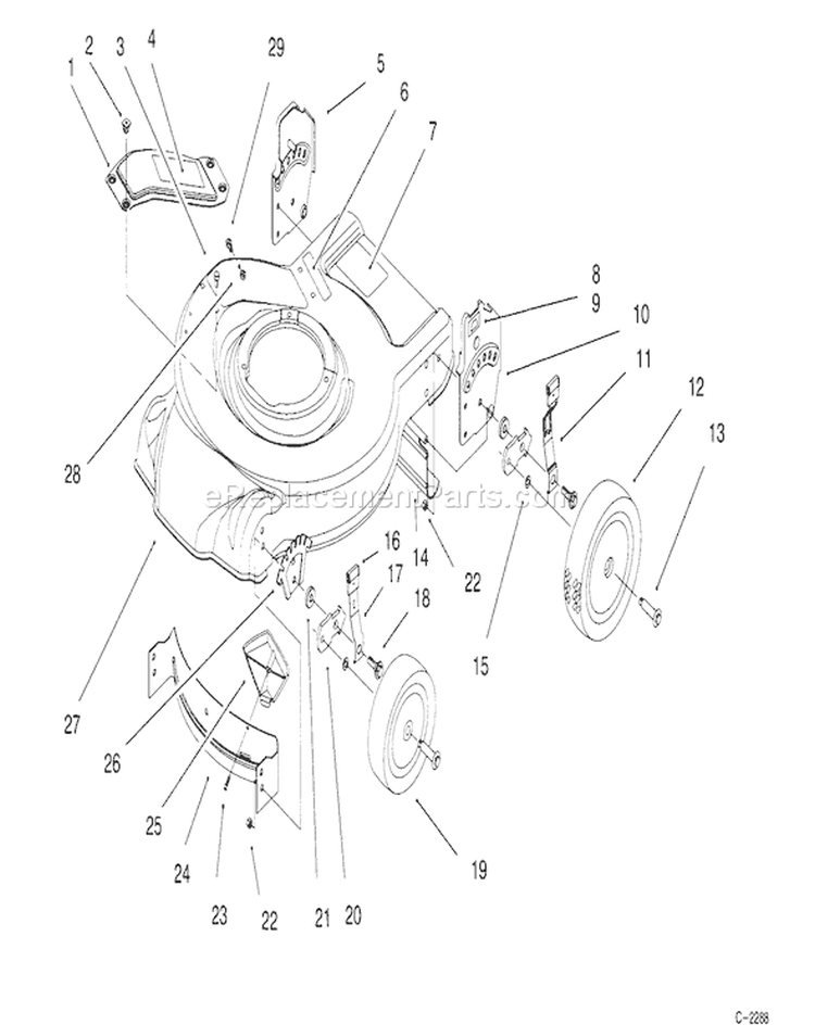 Housing Assembly Diagram and Parts List for 20441 5900001-5999999 - 1995 Toro Lawn Mower