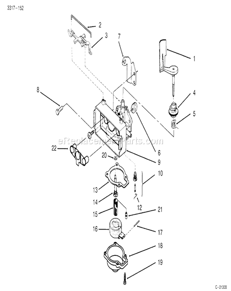 Carburetor Assembly Diagram and Parts List for 20441 5900001-5999999 - 1995 Toro Lawn Mower
