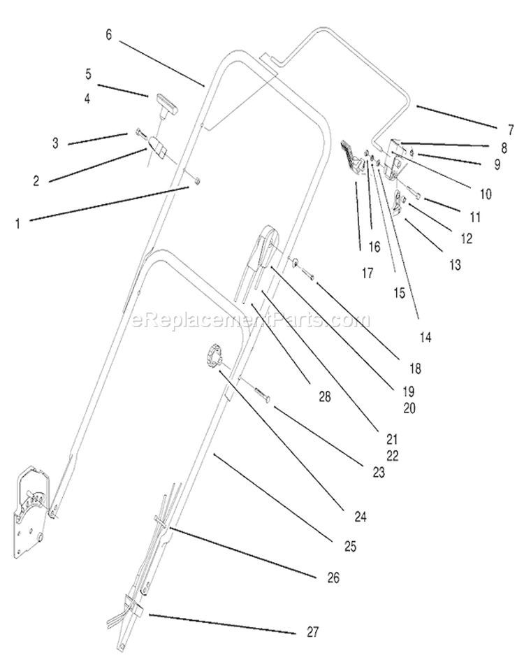 Handle Assembly Diagram and Parts List for 20444 5900001-5999999 - 1995 Toro Lawn Mower