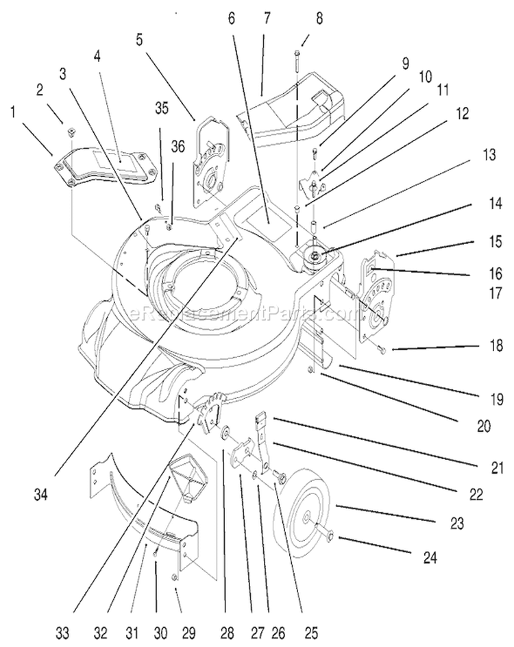 Housing Assembly Diagram and Parts List for 20444 5900001-5999999 - 1995 Toro Lawn Mower