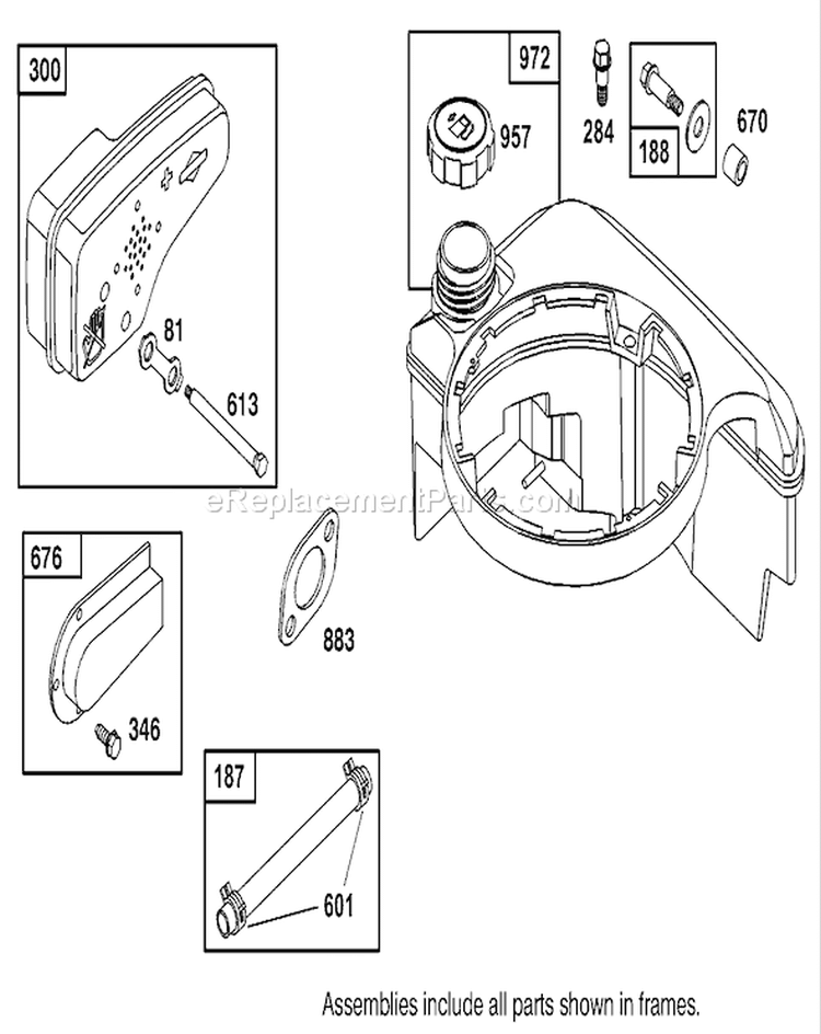 Muffler and Fuel Tank Assembly Briggs and Stratton 127802-0640-01 Diagram and Parts List for 20444 5900001-5999999 - 1995 Toro Lawn Mower