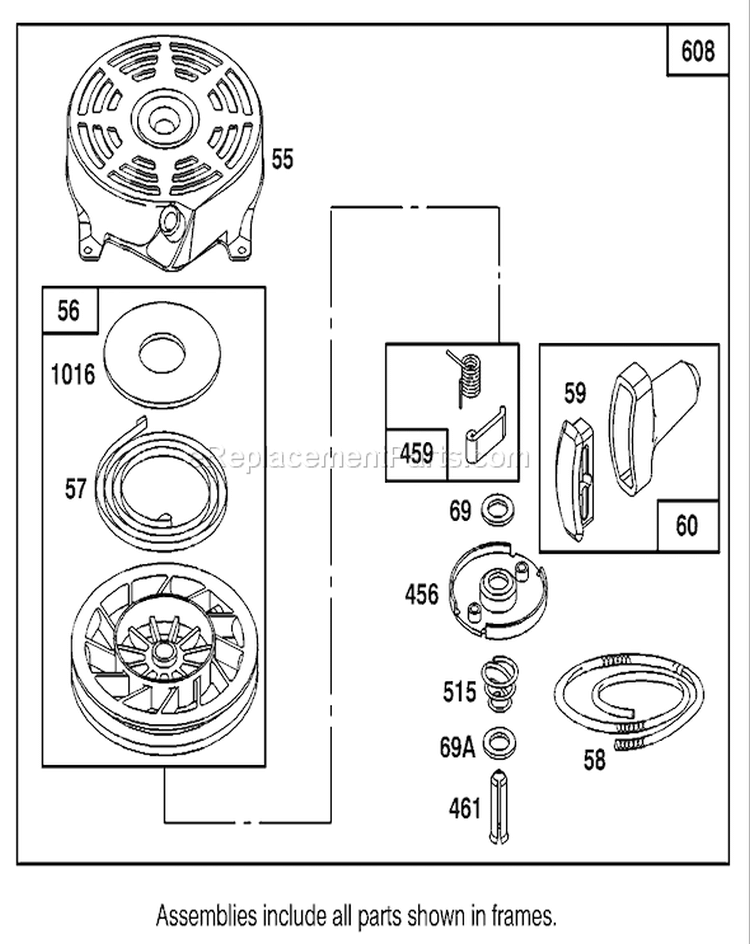 Starter Assembly Briggs and Stratton 127802-0640-01 Diagram and Parts List for 20444 5900001-5999999 - 1995 Toro Lawn Mower