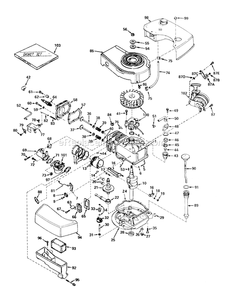 Engine Tecumseh Model No. Tnt 100-10045 Diagram and Parts List for 20451 6000001-6999999 - 1976 Toro Lawn Mower