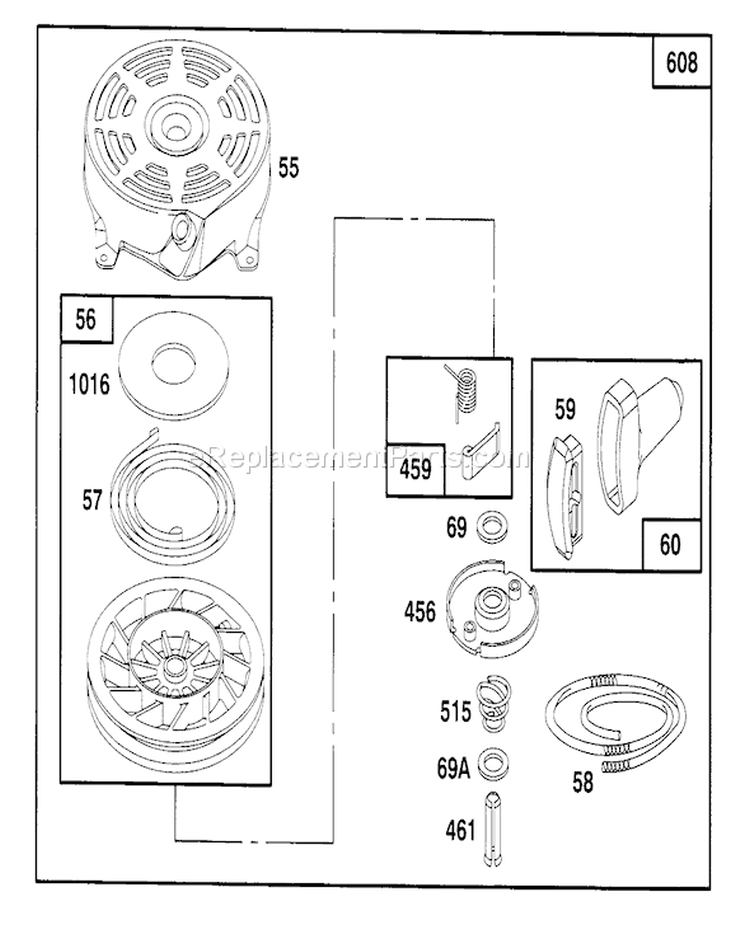 Page H Diagram and Parts List for 20444 6900001-6999999 - 1996 Toro Lawn Mower