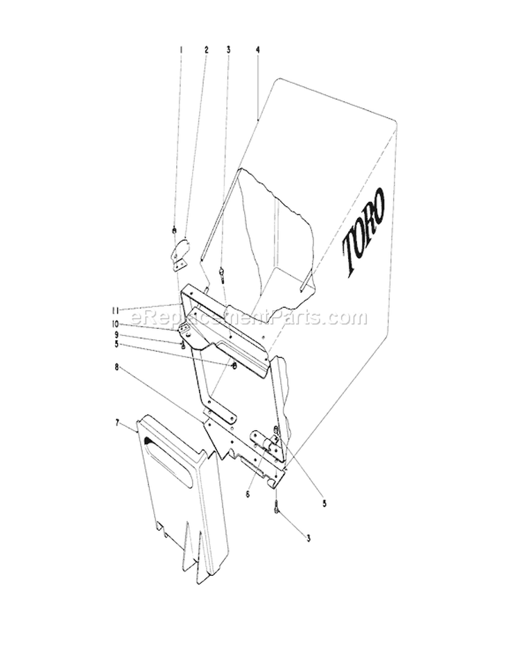 Grass Bag Assembly Diagram and Parts List for 20456 6000001-6999999 - 1976 Toro Lawn Mower
