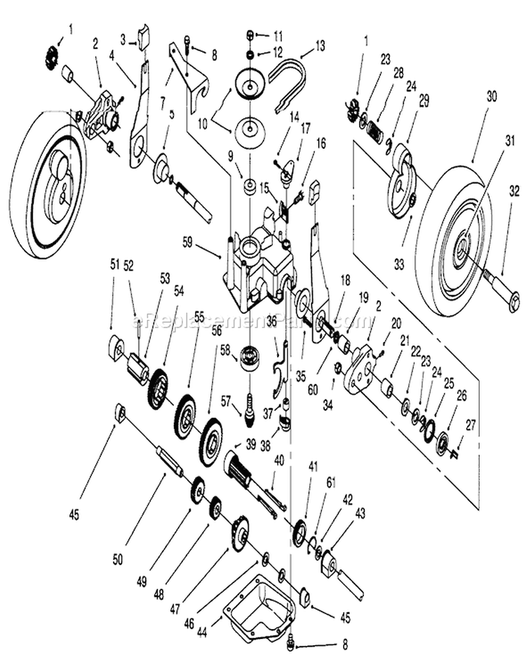 Gear Case Assembly Diagram and Parts List for 20463 6900001-6999999 - 1996 Toro Lawn Mower