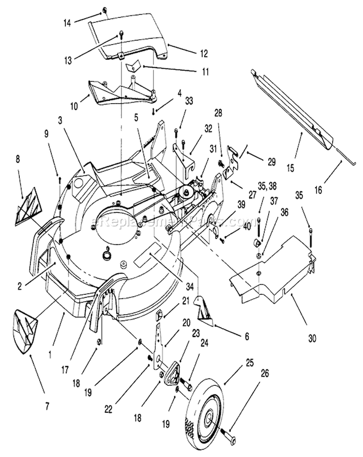 Housing Assembly Diagram and Parts List for 20463 6900001-6999999 - 1996 Toro Lawn Mower