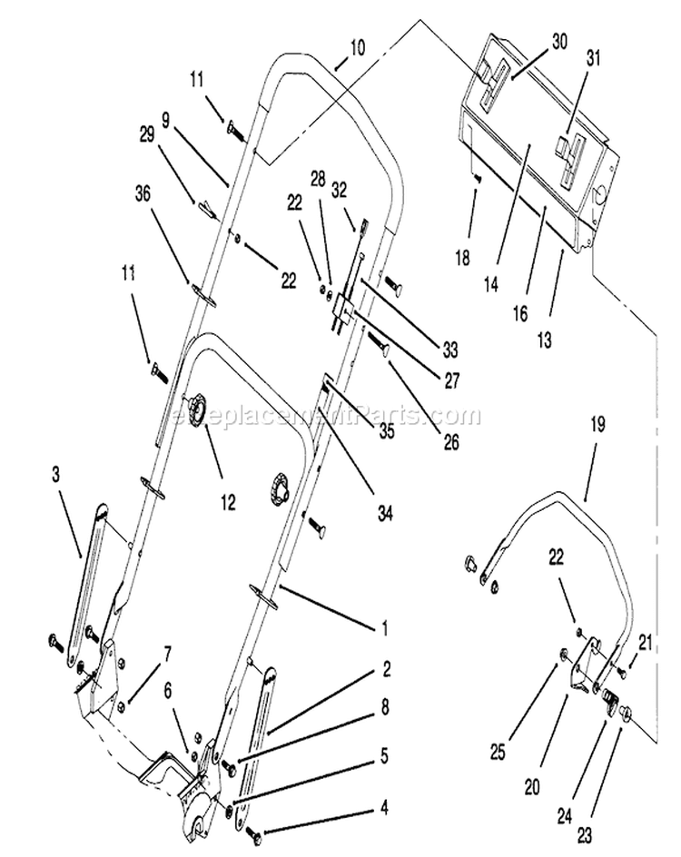 Handle Assembly Diagram and Parts List for 20464 5900001-5999999 - 1995 Toro Lawn Mower