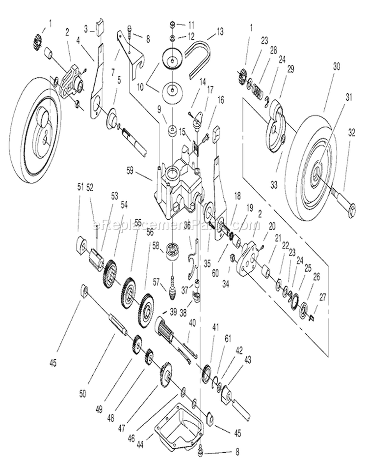 Gear Case Assembly Diagram and Parts List for 20464 6900001-6999999 - 1996 Toro Lawn Mower