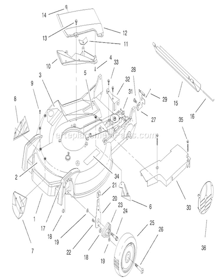 Housing Assembly Diagram and Parts List for 20464 6900001-6999999 - 1996 Toro Lawn Mower