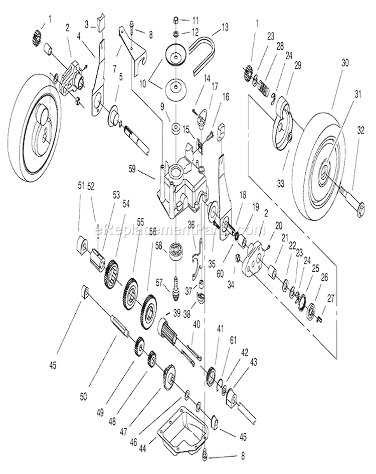 Gear Case Assembly Diagram and Parts List for 20464 7900001-7999999 - 1997 Toro Lawn Mower