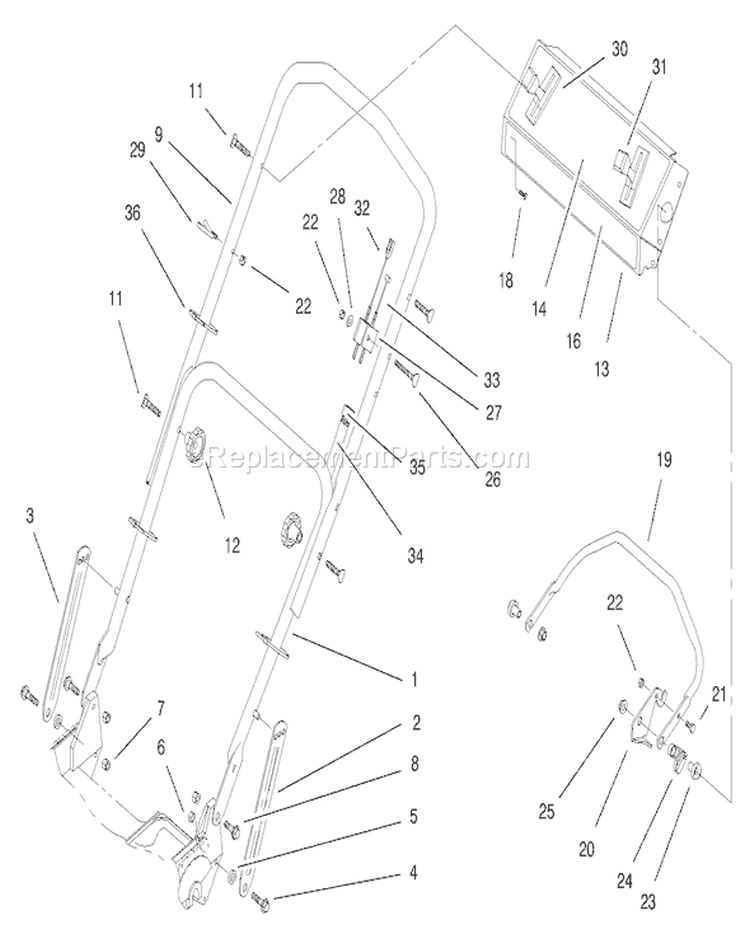 Handle Assembly Diagram and Parts List for 20464 7900001-7999999 - 1997 Toro Lawn Mower