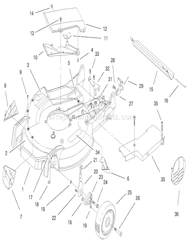 Housing Assembly Diagram and Parts List for 20464 7900001-7999999 - 1997 Toro Lawn Mower